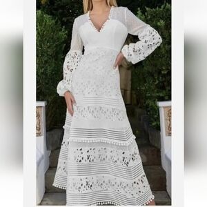 Boston Proper‎ White Lace Eyelet Pom Midi Dress Sz XL NWT